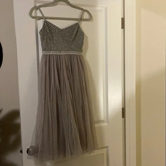 grey needle and thread dress New Needle & Thread Long Sleeve Eve Sequin Graphite Gown Size US 12